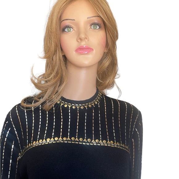 St. John Dress Knit Sequin
Vintage Long Sleeve Art Deco
Black Gold Silver 8 - Picture 9 of 12